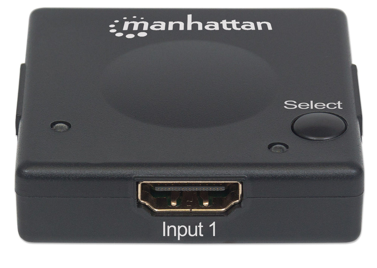 Manhattan HDMI Switch 2-Port, 1080p, Connects x2 HDMI sources to x1 display, Automatic and Manual Switching (via button), No external power required, Black, Three Year Warranty, Blister