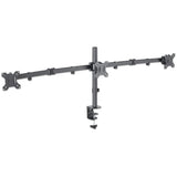 Manhattan TV & Monitor Mount, Desk, Double-Link Arms, 3 screens, Screen Sizes: 10-27", Black, Clamp Assembly, Triple Screen, VESA 75x75 to 100x100mm, Max 7kg (each), Lifetime Warranty