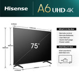 Hisense 75A6NTUK TV 190.5 cm (75") 4K Ultra HD Smart TV Wi-Fi Black 350 cd/m²