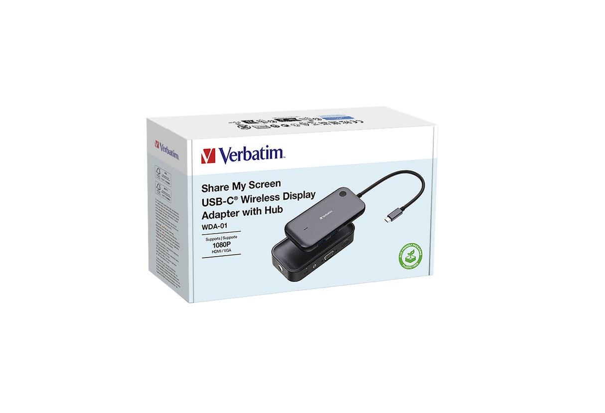 Verbatim Share My Screen 1080p USB-C Wireless Display Adapter with Hub WDA-01