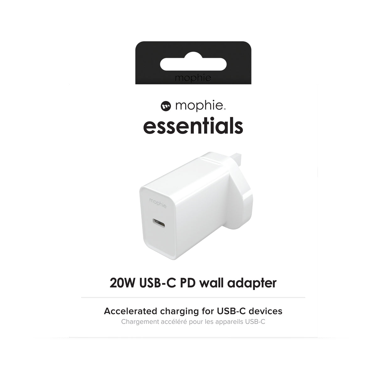 mophie essentials 20W USB-C PD wall adapter Universal White AC Fast charging Indoor