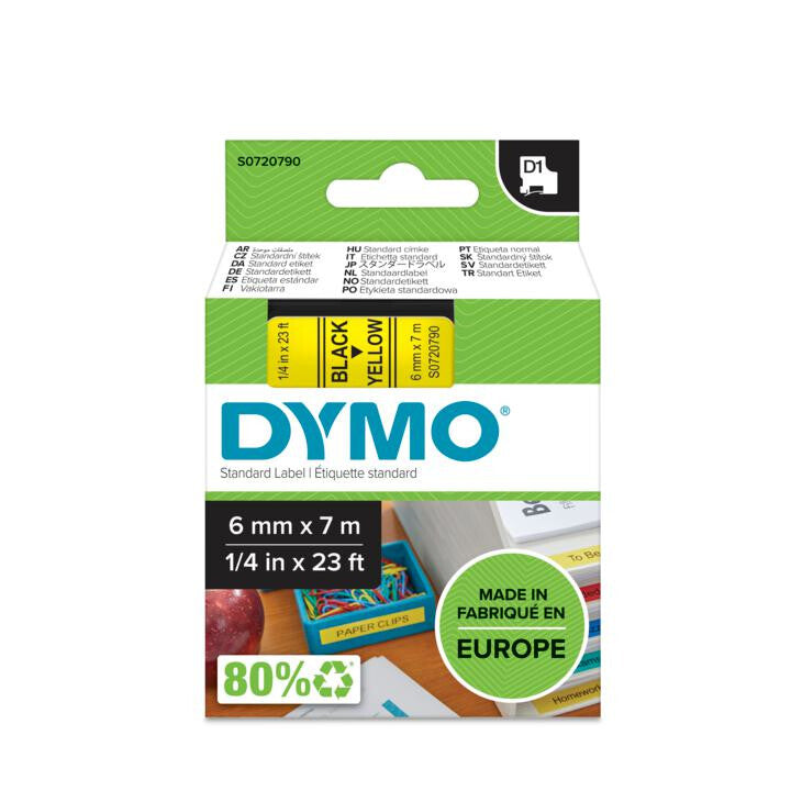 DYMO D1 Standard - Black on Yellow - 6mm