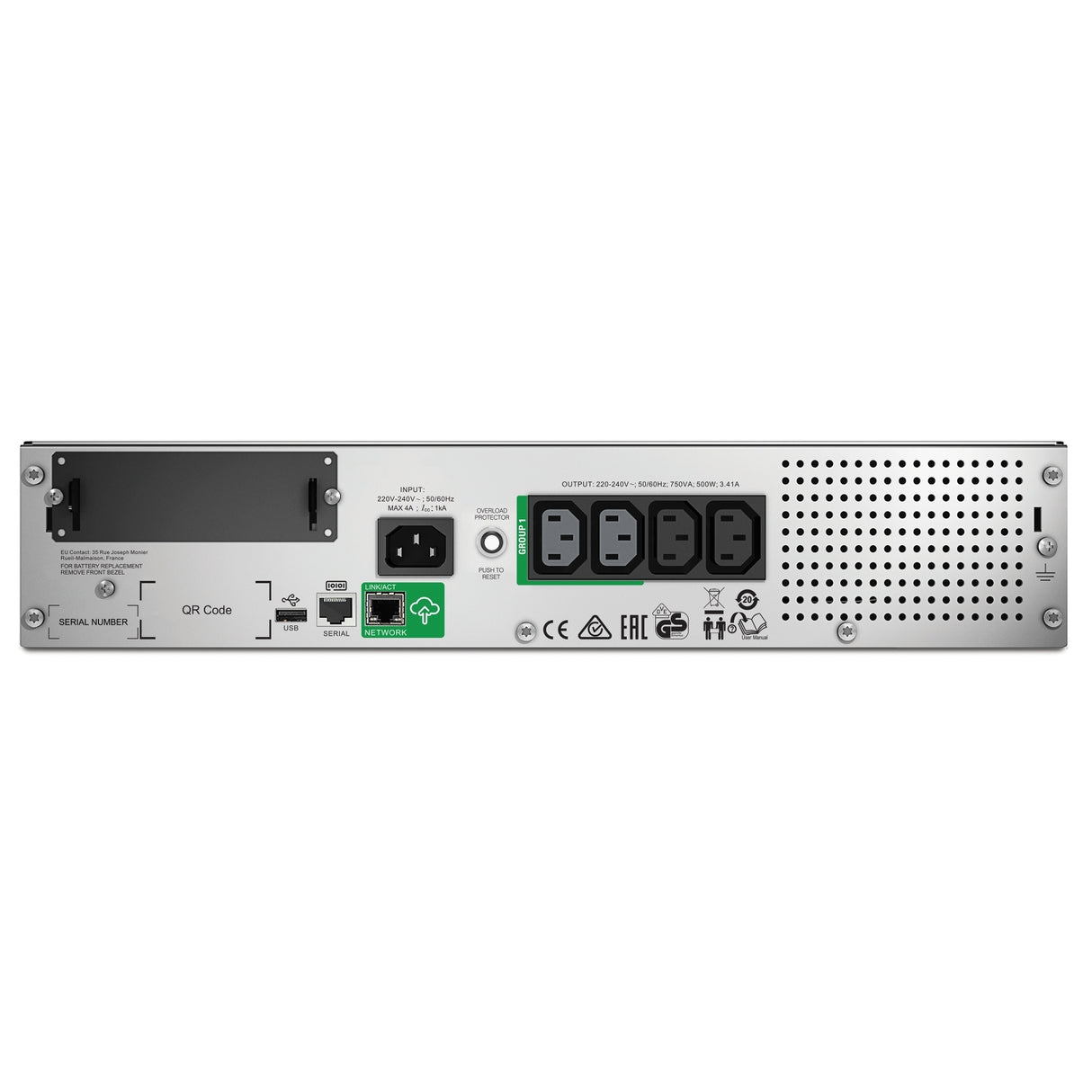 APC Smart-UPS, Line Interactive, 750VA, Rackmount 2U, 230V, 4x IEC C13 outlets, SmartConnect Port+SmartSlot, AVR, LCD