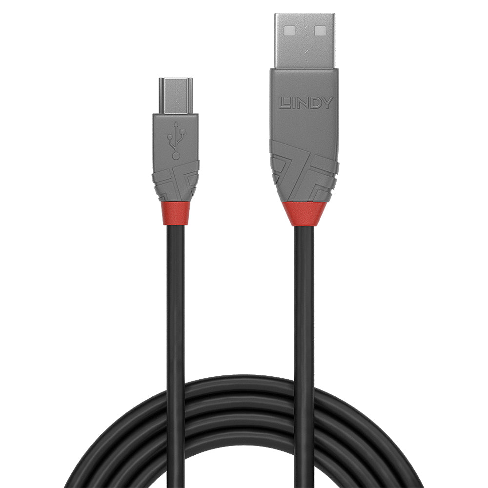 Lindy 0.5m USB 2.0 Type A to Mini-B Cable, Anthra Line