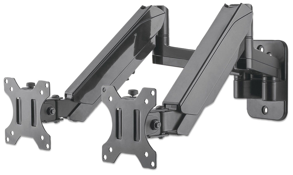 Manhattan Dual Wall Mount for TV & Monitors (Full Motion Gas Spring), For screens 17" to 32", VESA compatability: 75x75mm and 100x100mm - check the dimensions of the four mounting holes on back of screen to ensure it fits, Max 8kg each, Black, Bracket, Th