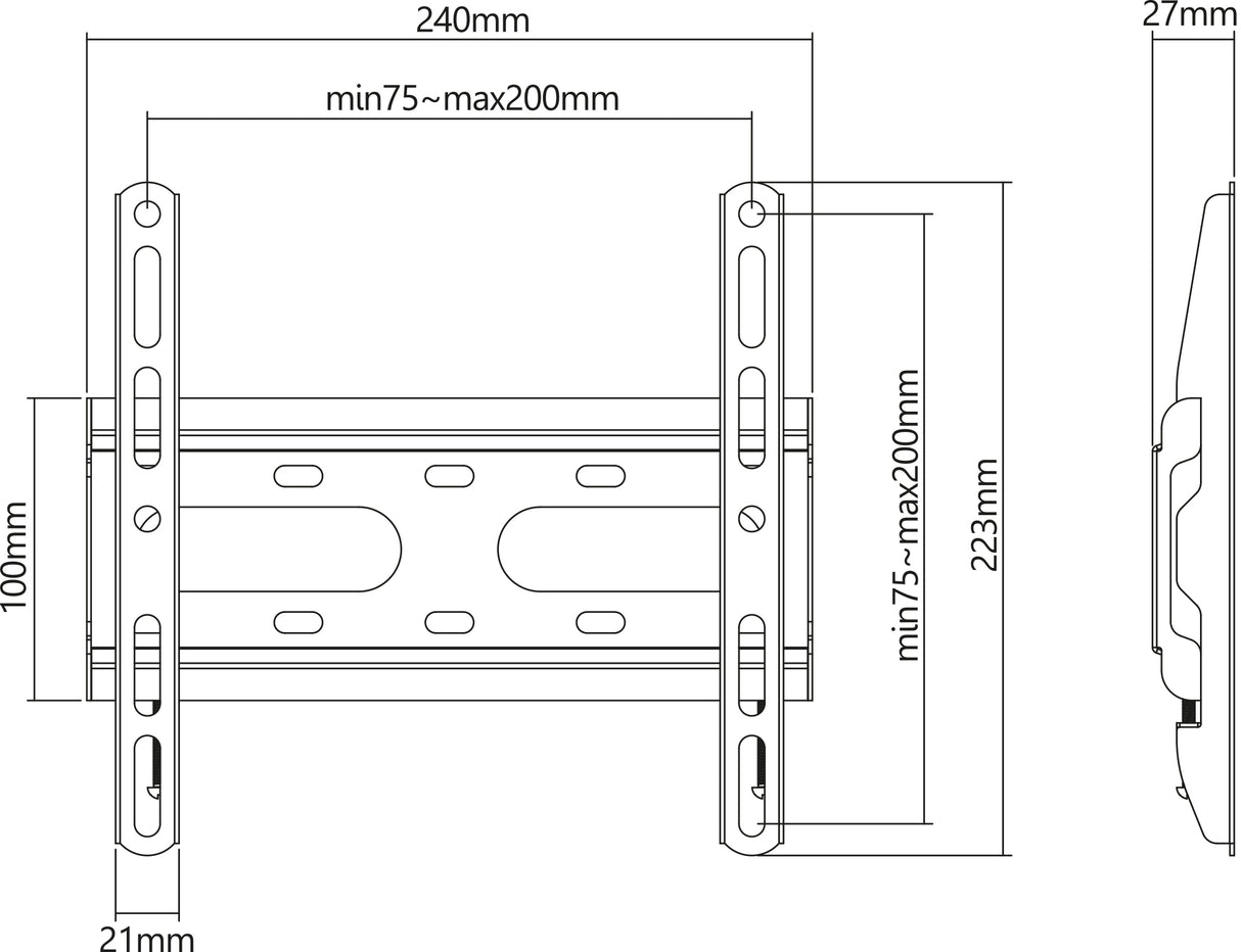 Manhattan TV & Monitor Mount, Wall, Fixed (Ultra slim), Screen Sizes: 23-42", Black, VESA: 75x75 to 200x200mm, Max 45kg, Lifetime Warranty