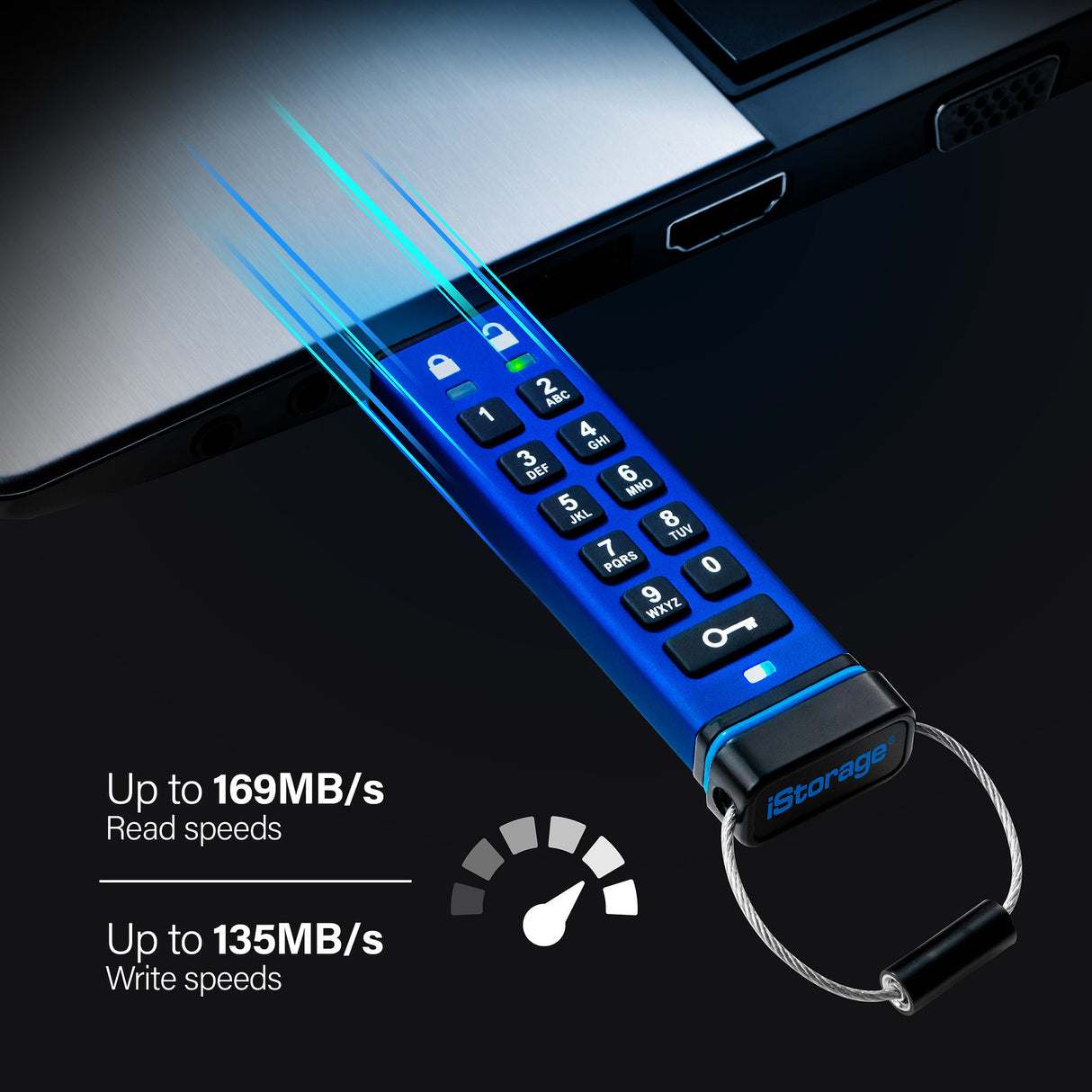 iStorage datAshur PRO 256-bit 16GB USB 3.0 secure encrypted flash drive IS-FL-DA3-256-128