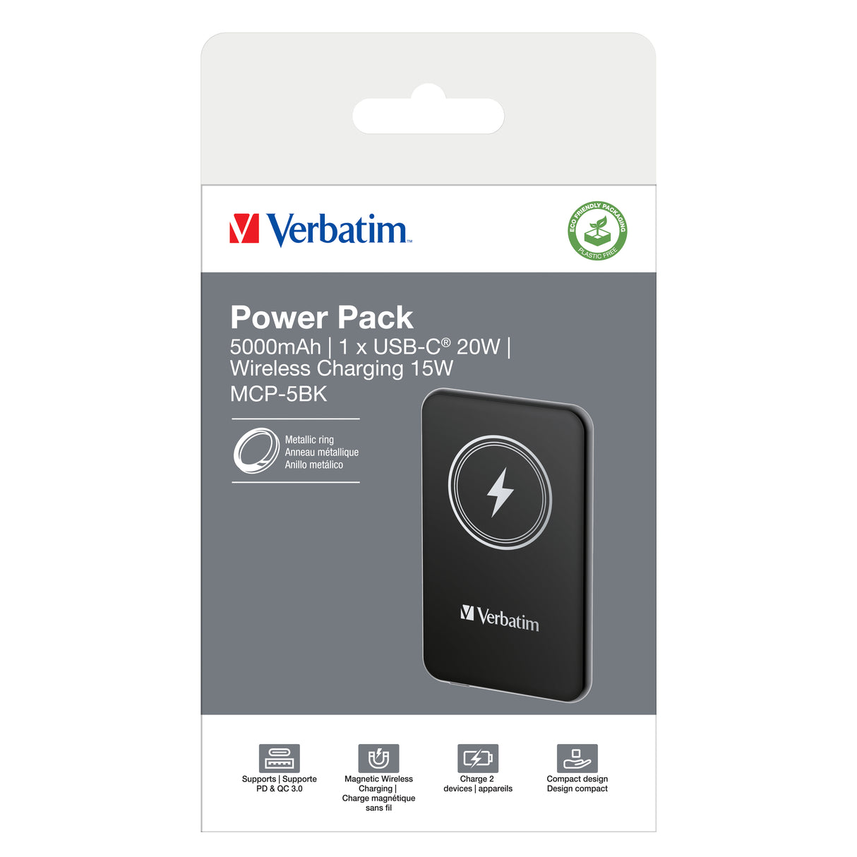 Verbatim Charge 'n' Go Magnetic Wireless Power Bank 5000mAh Black