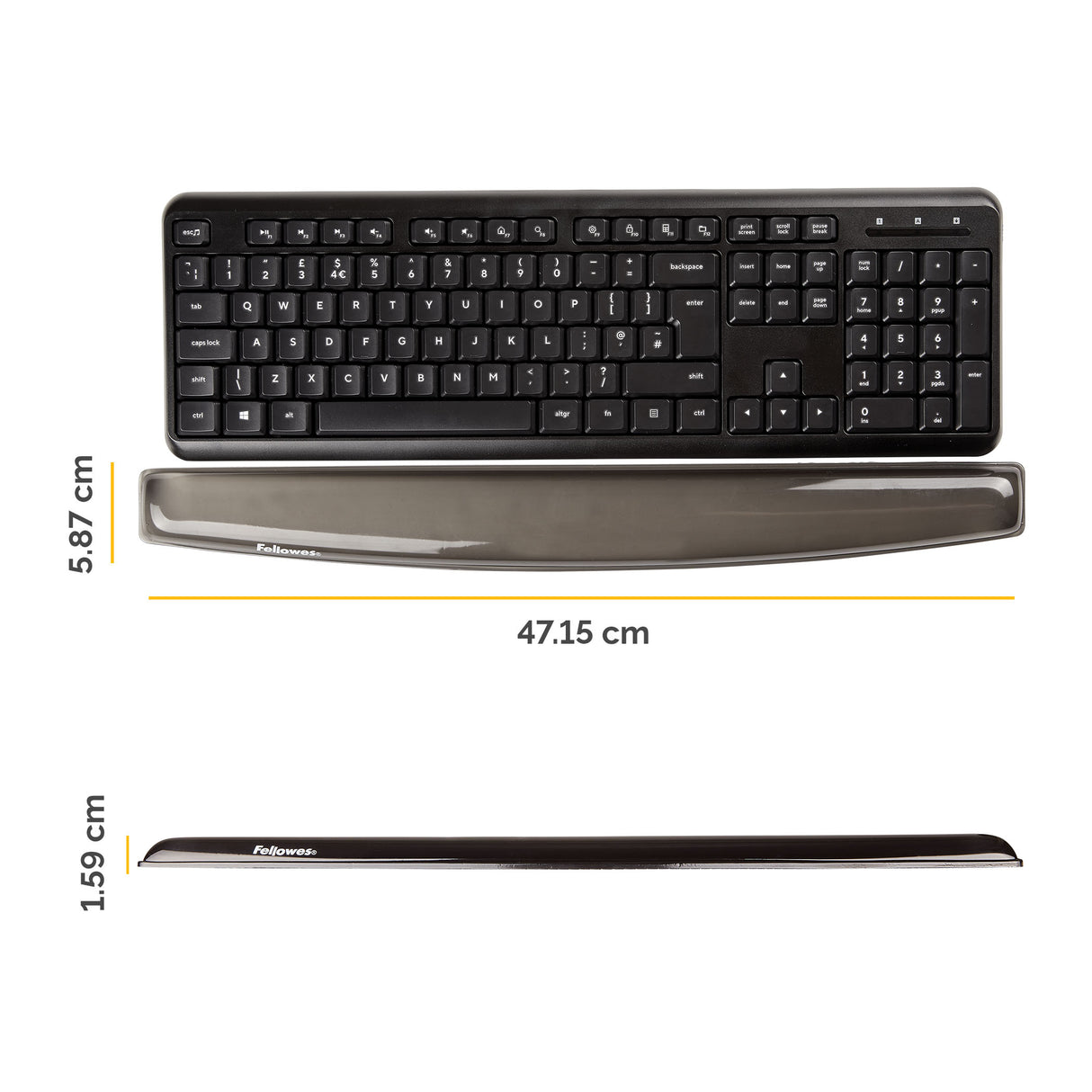 Fellowes Keyboard Wrist Rest - Crystals Gel Wrist Rest with Non Skid Rubber Base - Ergonomic Wrist Support for Computer, Laptop, Home Office Use - Black