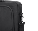 Manhattan Helsinki Eco Friendly Laptop Bag 14.1", Top Loader, Black, Padded Notebook Compartment, Front and Multiple Interior Pockets, Padded Handle, Trolley Strap, Recycled Materials, Black, Shoulder Strap (removable), Notebook Case, Three Year Warranty