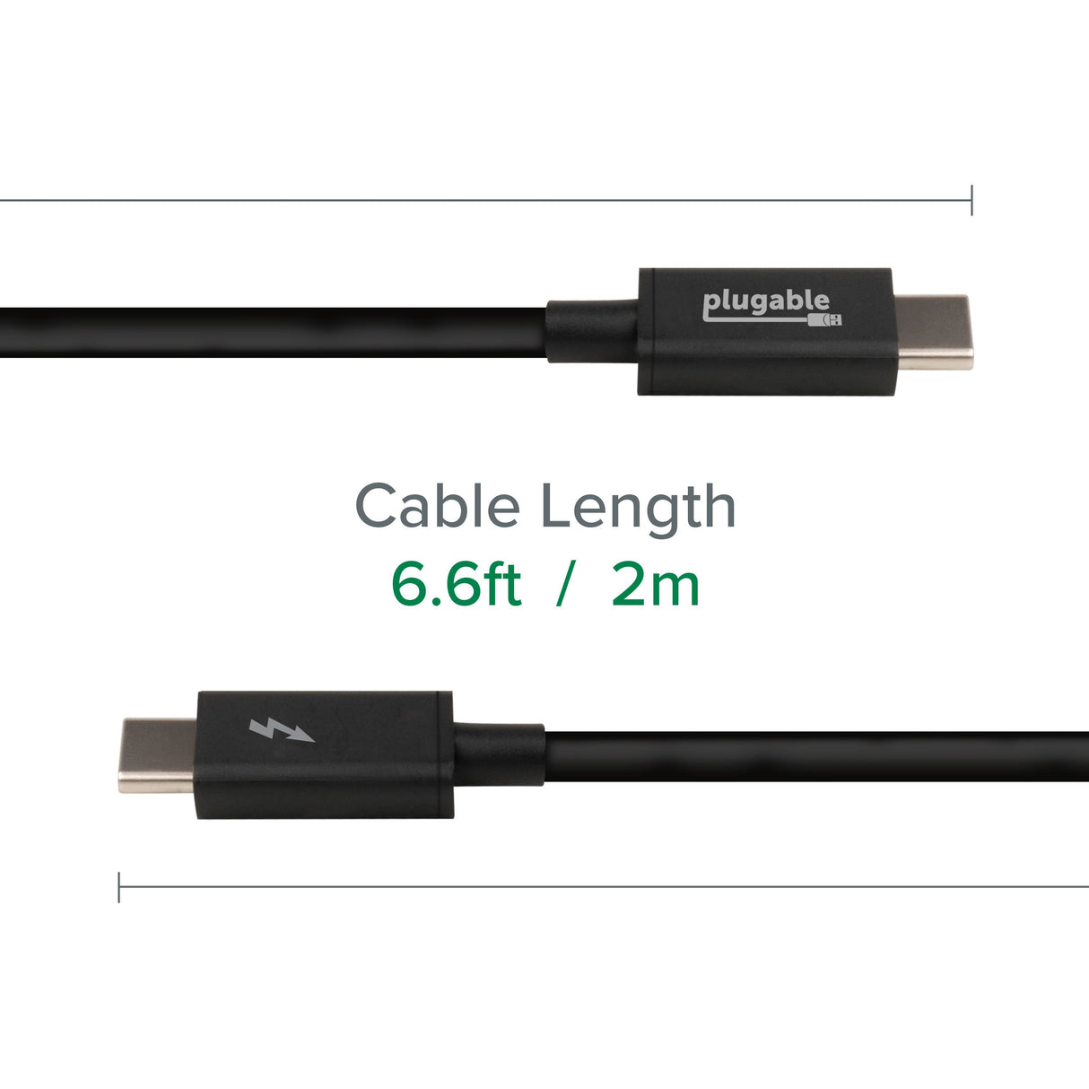 Plugable Technologies Thunderbolt 3 Cable 20Gbps Supports 100W (20V, 5A) Charging, 6.6ft / 2m USB C Compatible [Thunderbolt 3 Certified] - Driverless