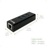 Plugable Technologies USB Hub with Ethernet, 3 port USB 3.0 Bus Powered Hub with Gigabit Ethernet Compatible with Windows, MacBook, Linux, Chrome OS, Includes USB C and USB 3.0 Cables