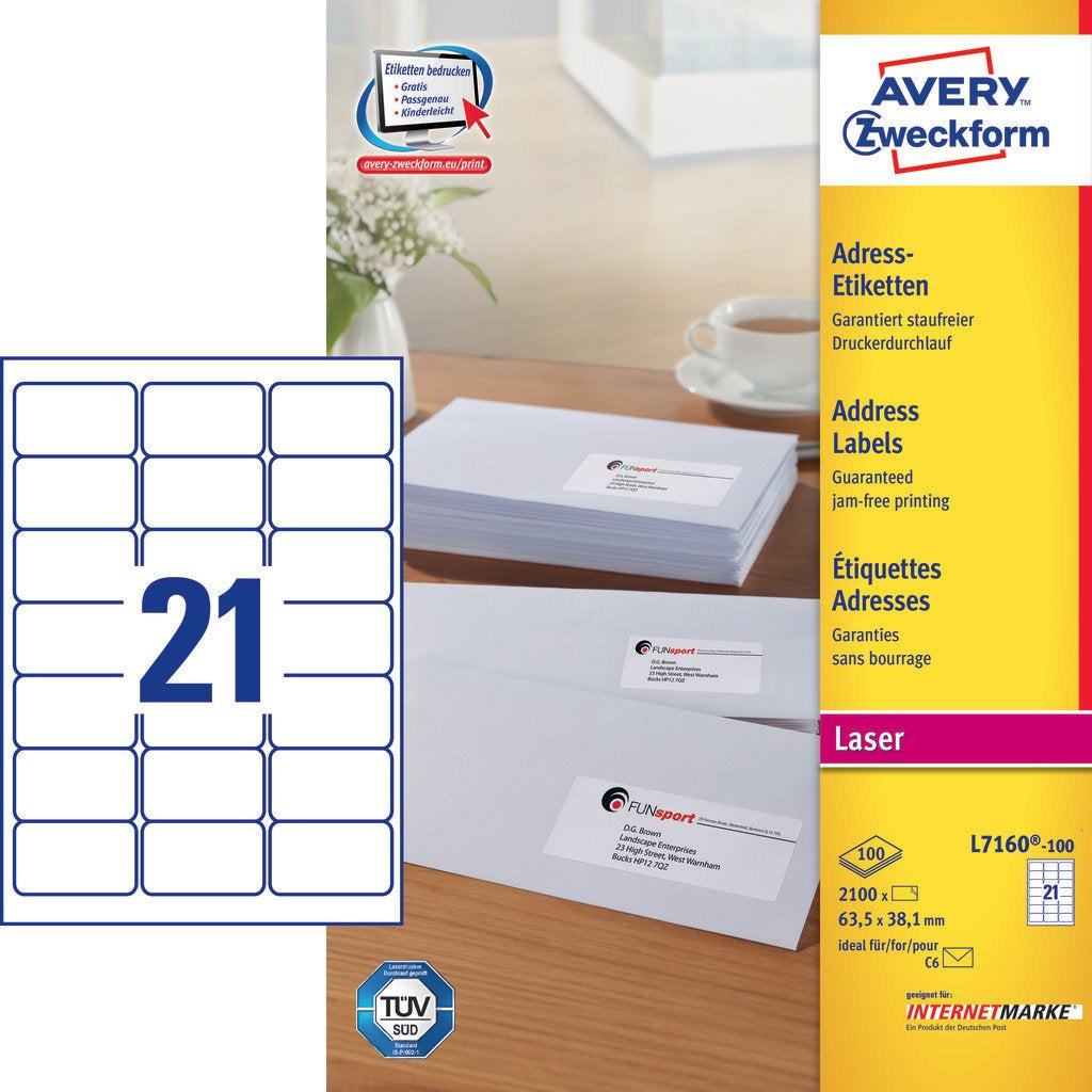 Avery L7160-100 self-adhesive label Rounded rectangle Permanent White 2100 pc(s)