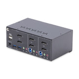 StarTech.com 2-Port Dual-Monitor DisplayPort KVM Switch, 4K 60Hz, 2x USB 5Gbps Hub Ports, 2x USB 2.0 HID Ports, Hotkey and Push-Button Switching, TAA Compliant - ESD Level 3 Protection