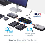 StarTech.com 4 Bay SSD/HDD Hard Drive Eraser - 2.5" & 3.5" SATA - Hostless Standalone Secure Erase External Disk Sanitizer - 9 Erase Modes - RS232 Printer Port - NIST/DOD & TAA Compliant