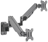 Manhattan TV & Monitor Mount, Wall, Full Motion (Gas Spring), 2 screens, Screen Sizes: 17-32", Black, Dual Screen, VESA 75x75 to 100x100mm, Max 8kg (each), Tilt & Swivel with 3 Pivots, Lifetime Warranty