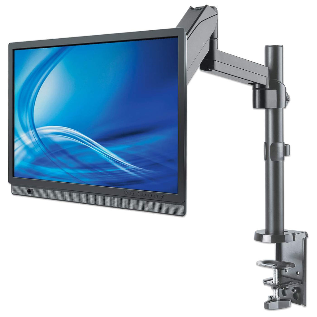 Manhattan TV & Monitor Mount, Desk, Full Motion (Gas Spring), 1 screen, Screen Sizes: 10-27", Black, Clamp or Grommet Assembly,VESA 75x75 to 100x100mm, Max 8kg, Lifetime Warranty