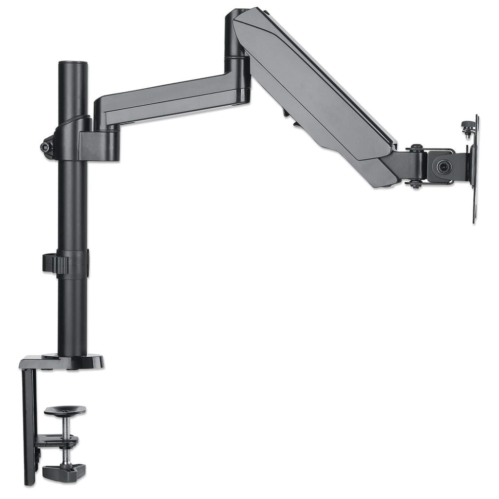 Manhattan TV & Monitor Mount, Desk, Full Motion (Gas Spring), 1 screen, Screen Sizes: 10-27", Black, Clamp or Grommet Assembly,VESA 75x75 to 100x100mm, Max 8kg, Lifetime Warranty