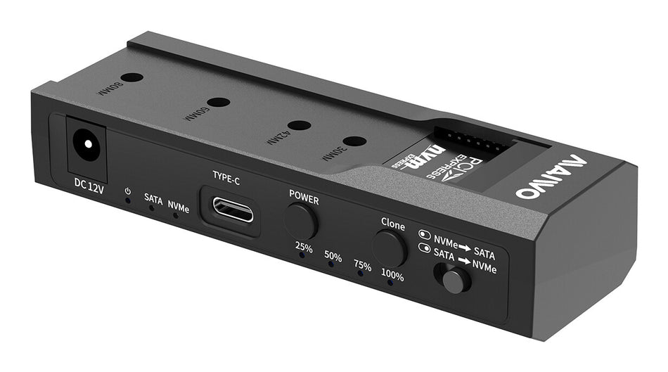 MAIWO K10635N Dual Bay USB Type C Hard Drive Enclosure HDD / SSD Duplicator for 2.5/3.5 Inch SATA Hard Drive and M.2 NVMe SSD, Support Offline Clone and Transmission Speed Up to 10Gbps, w/ 12V/3A Power
