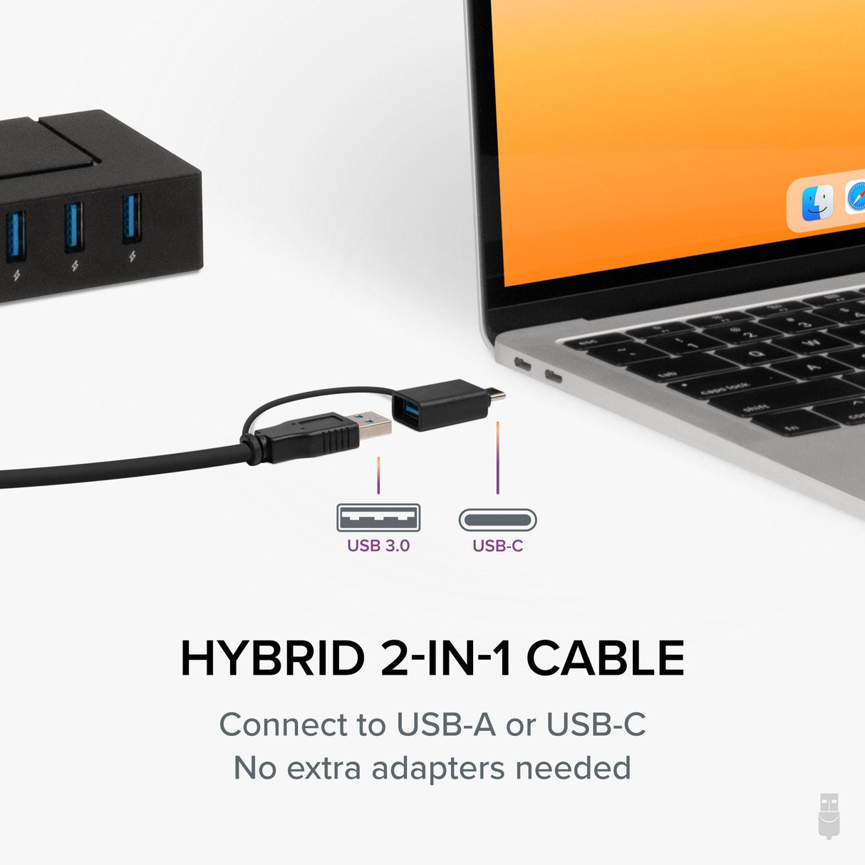 Plugable Technologies 7-in-1 USB Charging Hub for Laptops with USB-C or USB 3.0 - USB Charging Station for Multiple Devices and USB Data Transfer with a 60W Power Adapter