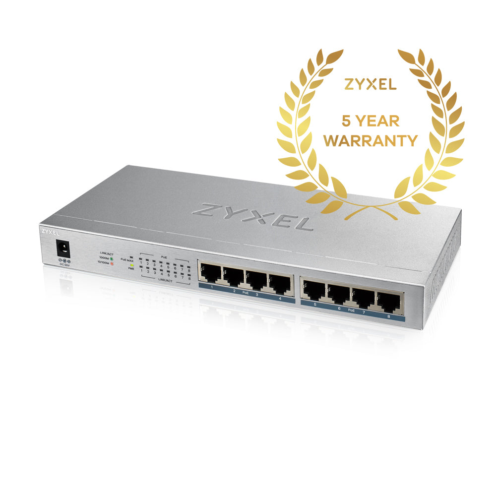 Zyxel GS1008HP Unmanaged Gigabit Ethernet (10/100/1000) Power over Ethernet (PoE) Silver