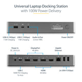 StarTech.com Universal Laptop Docking Station, Hybrid USB-C & USB-A Dock, Dual 4K DP & HDMI, 100W PD, Mac / Windows / Chrome OS, 4x USB 5Gbps Hub, GbE