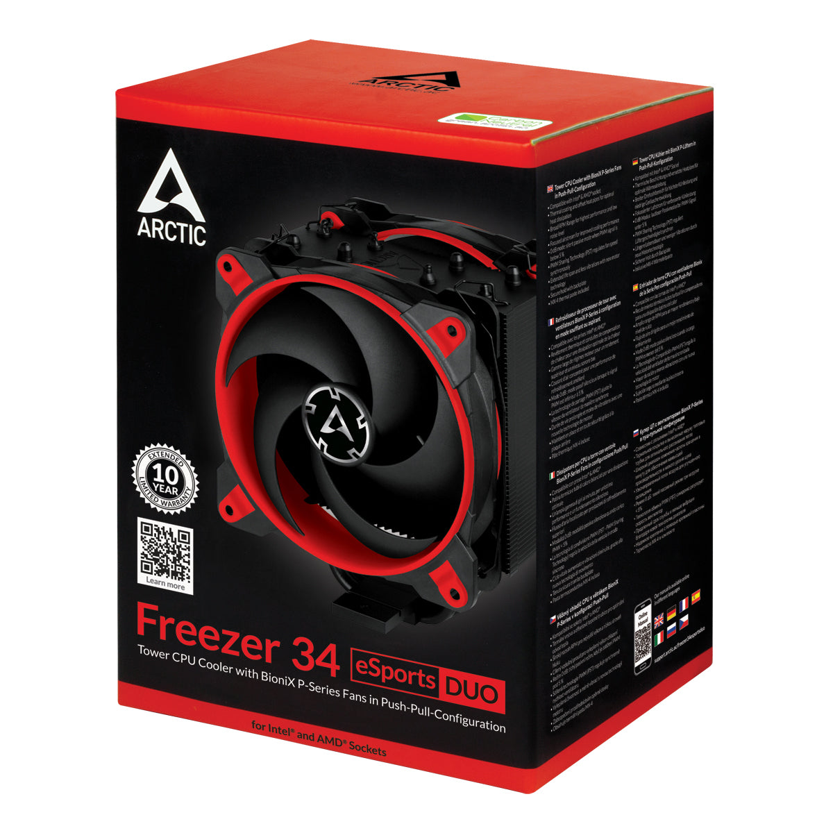 ARCTIC Freezer 34 eSports DUO (Rot) – Tower CPU Cooler with BioniX P-Series Fans in Push-Pull-Configuration