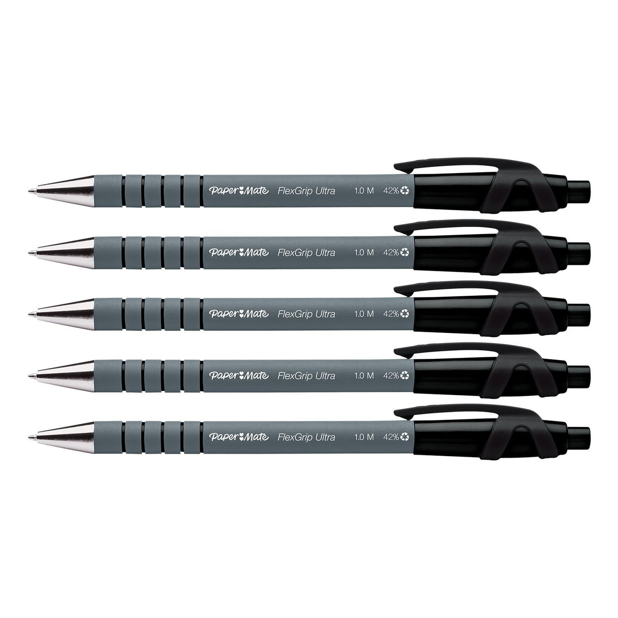 Papermate Flexgrip Ultra Black Clip-on retractable ballpoint pen Medium 5 pc(s)