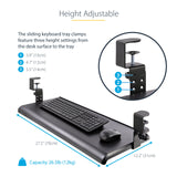 StarTech.com Under-Desk Keyboard Tray, Clamp-on Ergonomic Keyboard Holder, Up to 12kg (26.5lb), Sliding Keyboard and Mouse Drawer with C-Clamps, Height Adjustable Keyboard Tray (3.9/4.7/5.5 in)