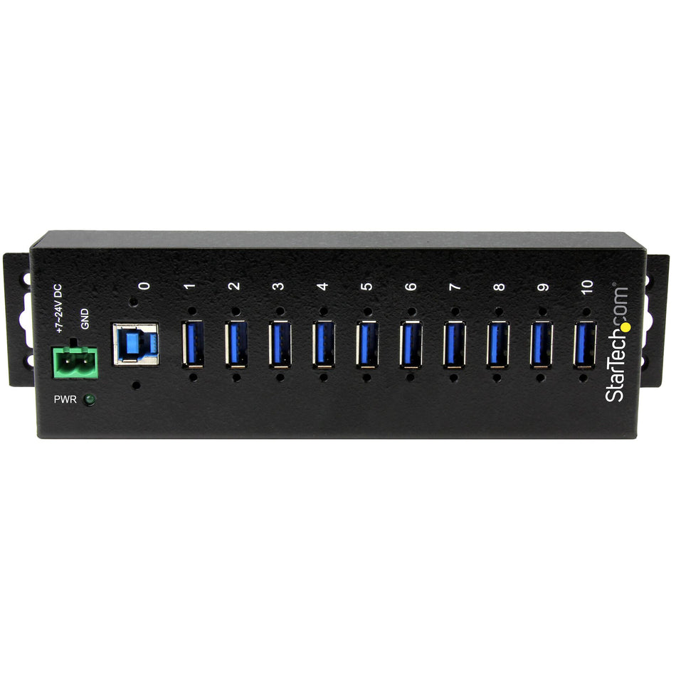 StarTech.com 10-Port Industrial USB 3.0 Hub - ESD and Surge Protection~10-Port USB 3.0 Hub - 5Gbps - Metal Industrial USB-A Hub with ESD & Surge Protection - Din Rail, Wall or Desk Mountable - TAA Compliant USB Expander Hub