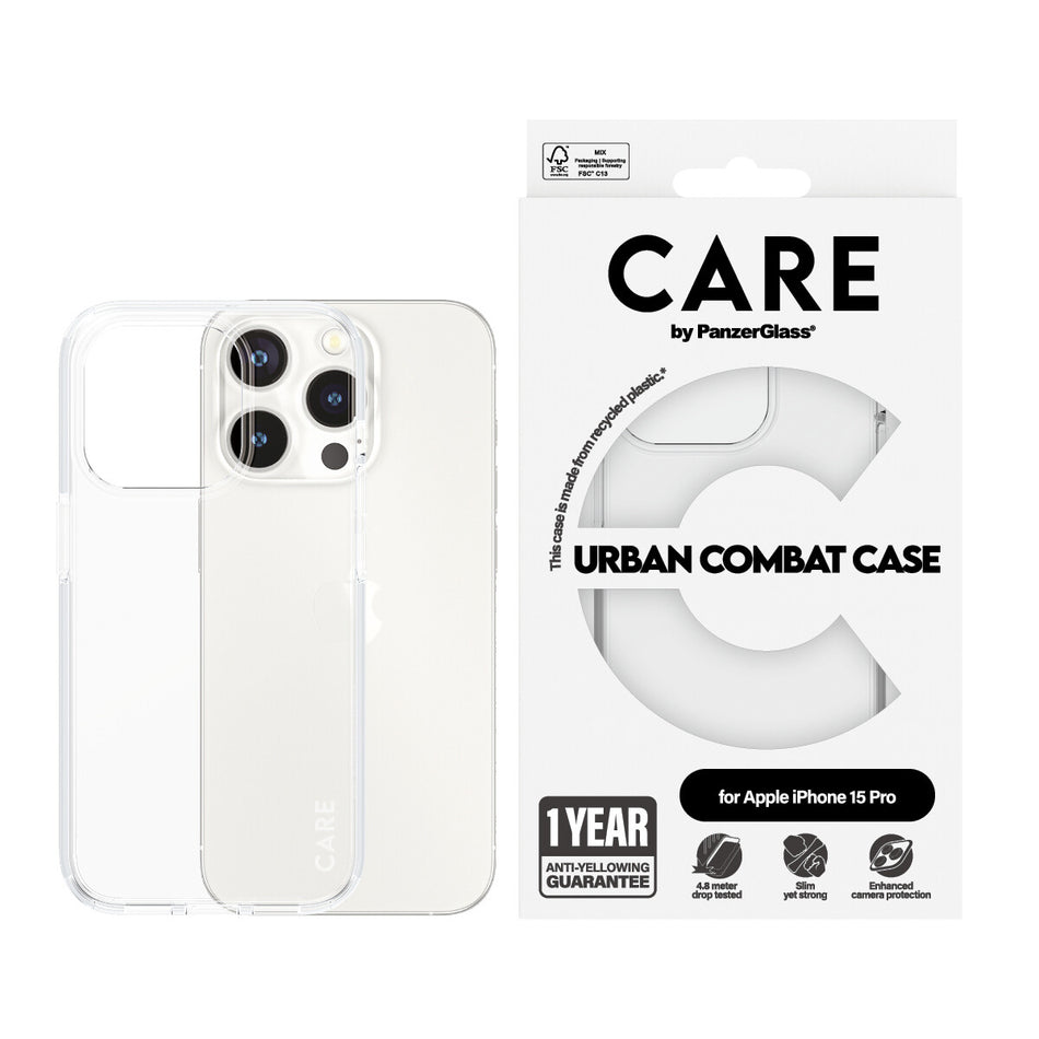 PanzerGlass CARE by ® Flagship Case Transparent Urban Combat w. Clear Frame iPhone 15 Pro