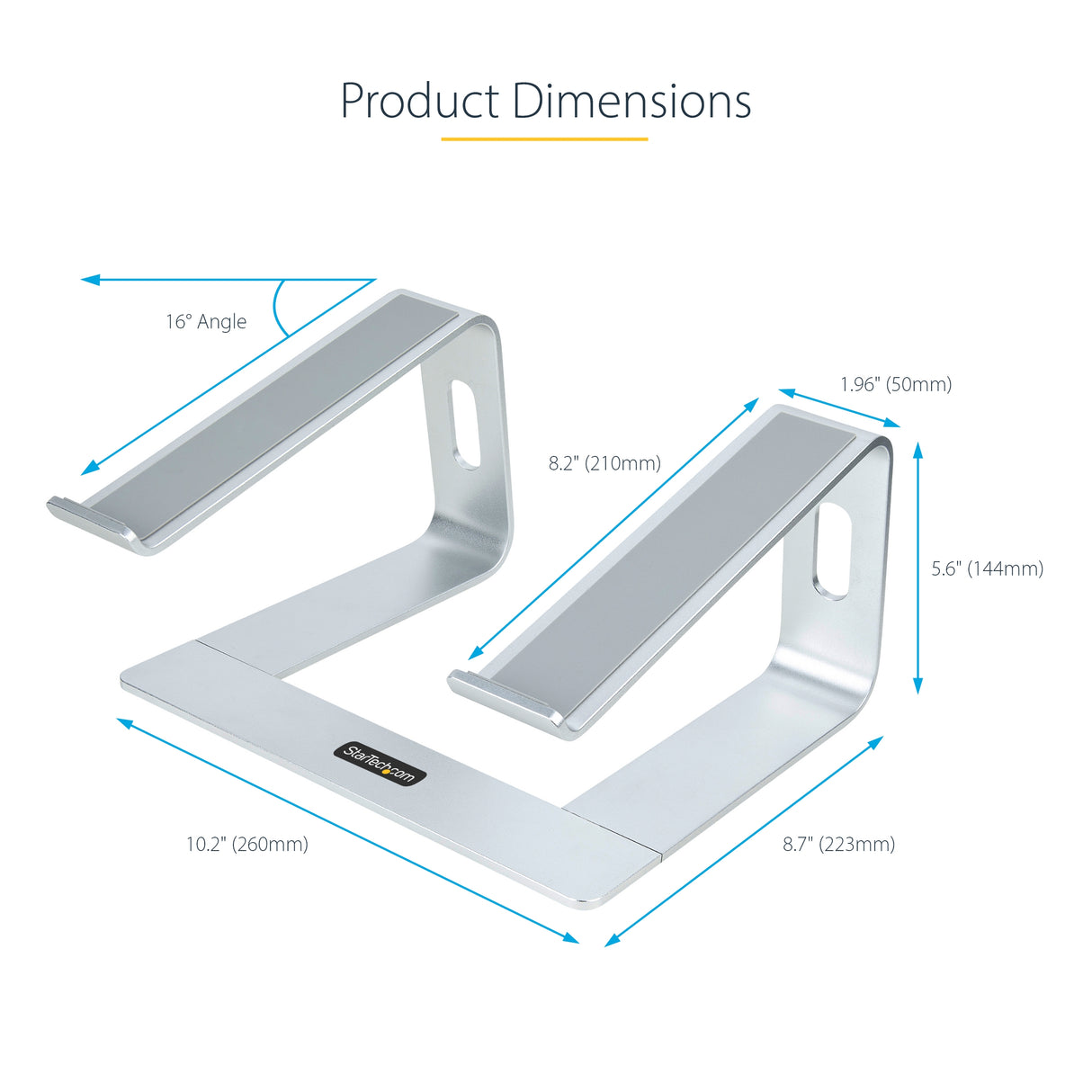 StarTech.com Laptop Stand for Desk, Supports 5kg/11lb, Aluminum, Silver, Ergonomic Laptop Riser, Portable Laptop Holder, Computer Stand for Macbook Air/Pro, Dell XPS, Lenovo