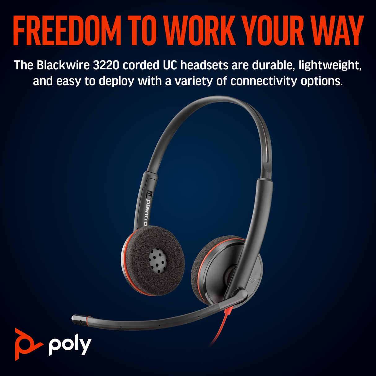 POLY Blackwire 3220 Stereo USB-C Black Headset +USB-C/A Adapter (Bulk)