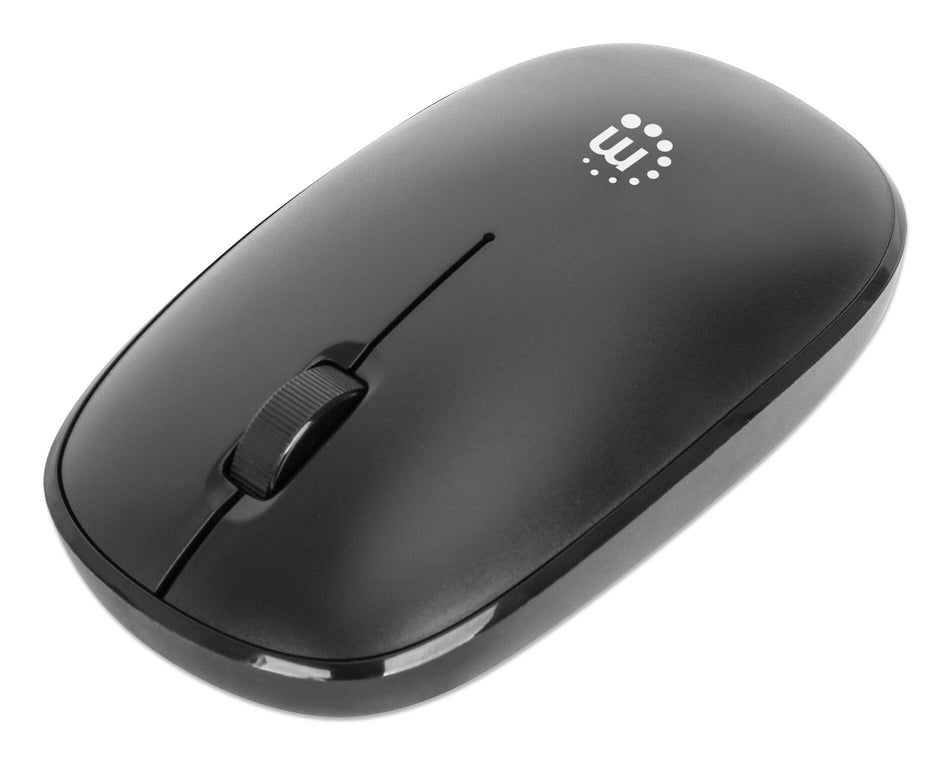 Manhattan MW3050 Wireless Optical Mouse, Black, 1200dpi, 2.4Ghz (up to 10m), USB, Ambidextrous, Three Button with Scroll Wheel, USB-A nano receiver, AA battery (included), Low friction base, USB version (most popular type, which is USB-A), Three Year Warr