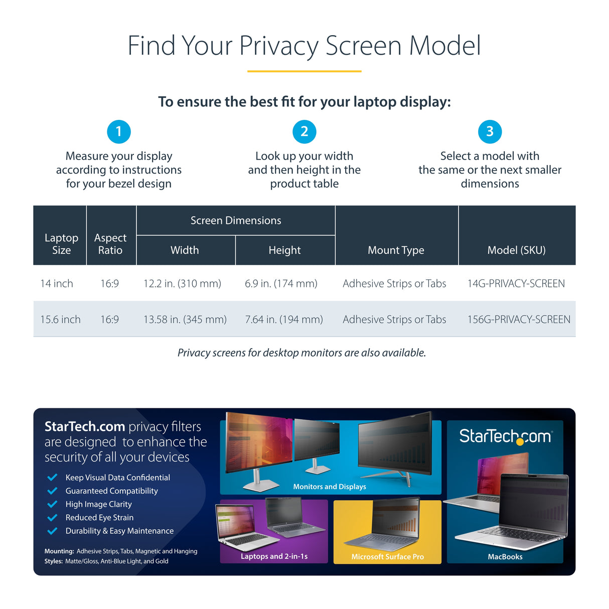 StarTech.com 14-inch 16:9 Laptop Privacy Screen, Reversible Gold Filter w/Enhanced Privacy, Computer Security Filter, Removable Screen Protector/Shield, +/- 30 Deg.