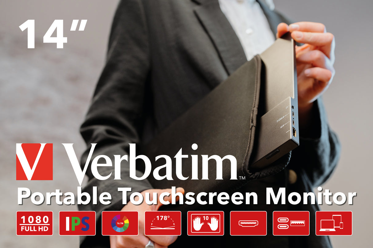 Verbatim 49591 computer monitor 35.6 cm (14") 1920 x 1080 pixels Full HD LCD Touchscreen Black