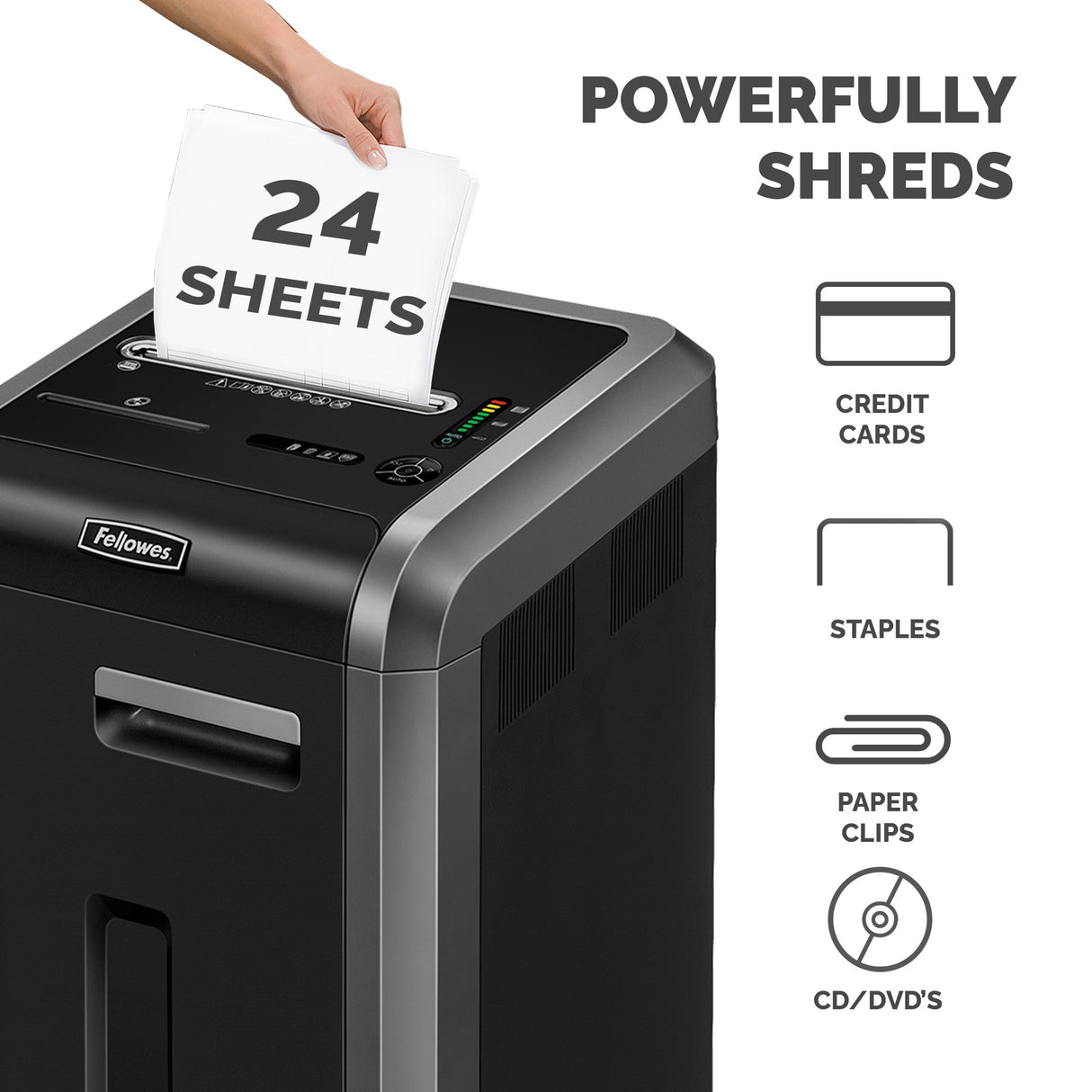 Fellowes Paper Shredder 225Ci 24 Sheet Cross Cut Shredder with 60 Litre Bin High Security P4