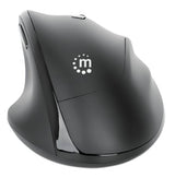 Manhattan Ergonomic Wireless Mouse, Right Handed, Adjustable 800/1200/1600dpi, 2.4Ghz (up to 10m), Six Button with Scroll Wheel, Combo USB=A and USB-C receiver, Black, AA battery (included), Three Year Warranty, Retail Box