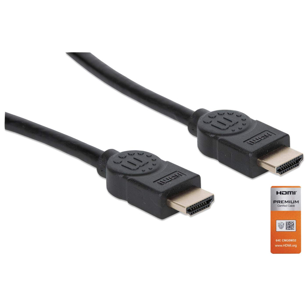 Manhattan HDMI Cable with Ethernet, 4K@60Hz (Premium High Speed), 5m, Male to Male, Black, Equivalent to HDMM5MP, Ultra HD 4k x 2k, Fully Shielded, Gold Plated Contacts, Lifetime Warranty, Polybag