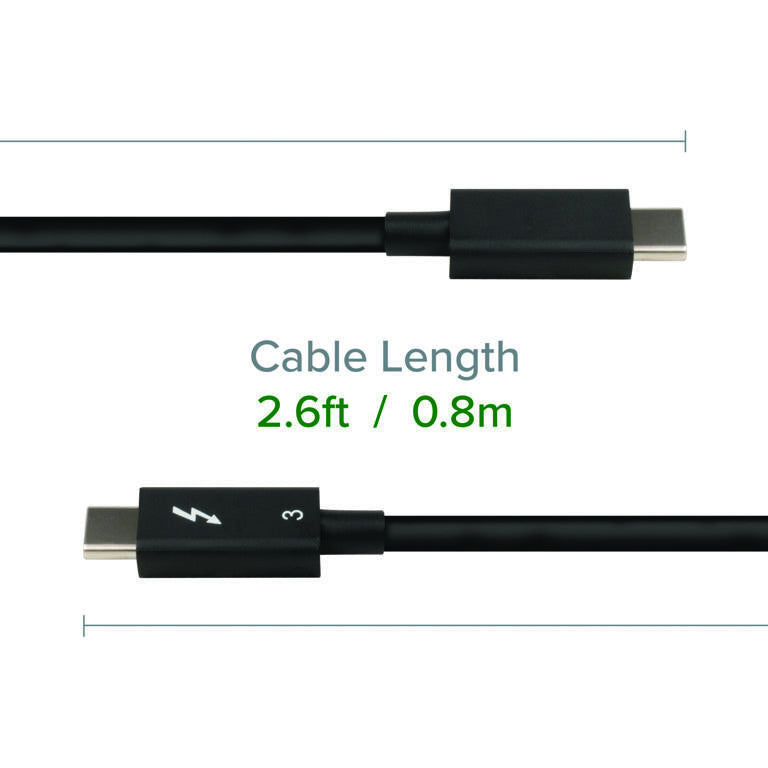 Plugable Technologies Thunderbolt 3 Cable 40Gbps Supports 100W (20V, 5A) Charging, 2.6ft / 80cm Thunderbolt-Certified USB C Compatible - Driverless