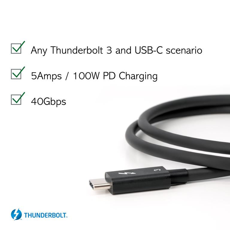 Plugable Technologies Thunderbolt 3 Cable 40Gbps Supports 100W (20V, 5A) Charging, 2.6ft / 80cm Thunderbolt-Certified USB C Compatible - Driverless