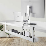 StarTech.com Under Desk Cable Management Tray, Length Adjustable Cable Organizer, Clamp-On Installation, No Drilling Required, Power Bar Holder, White