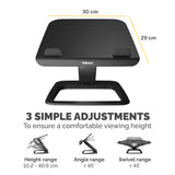 Fellowes Laptop Stand for Desk - Hana LT Laptop Stand for the Home and Office - Adjustable Laptop Stand with 3 Height Adjustments - Max Monitor Size 19", Max Weight 4.5KG - Black