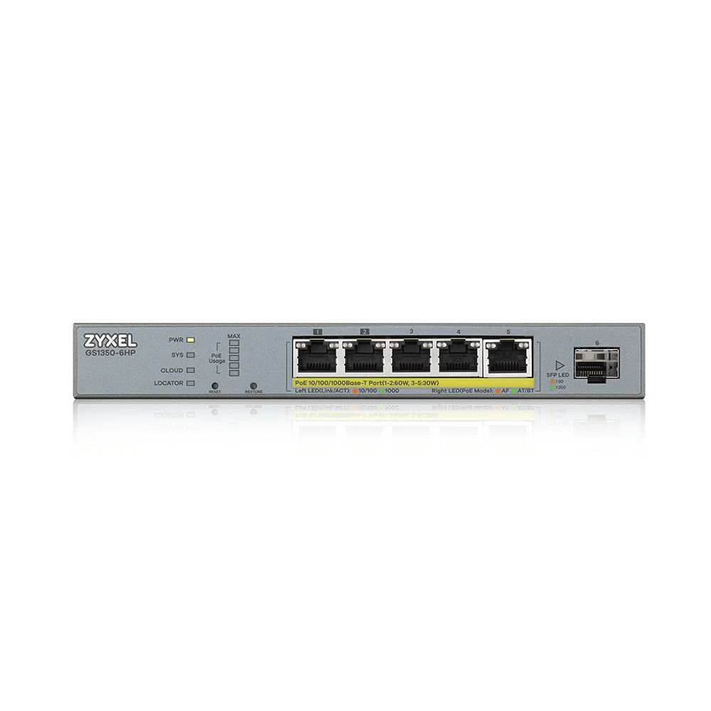 Zyxel GS1350-6HP Managed L2 Gigabit Ethernet (10/100/1000) Power over Ethernet (PoE) Grey