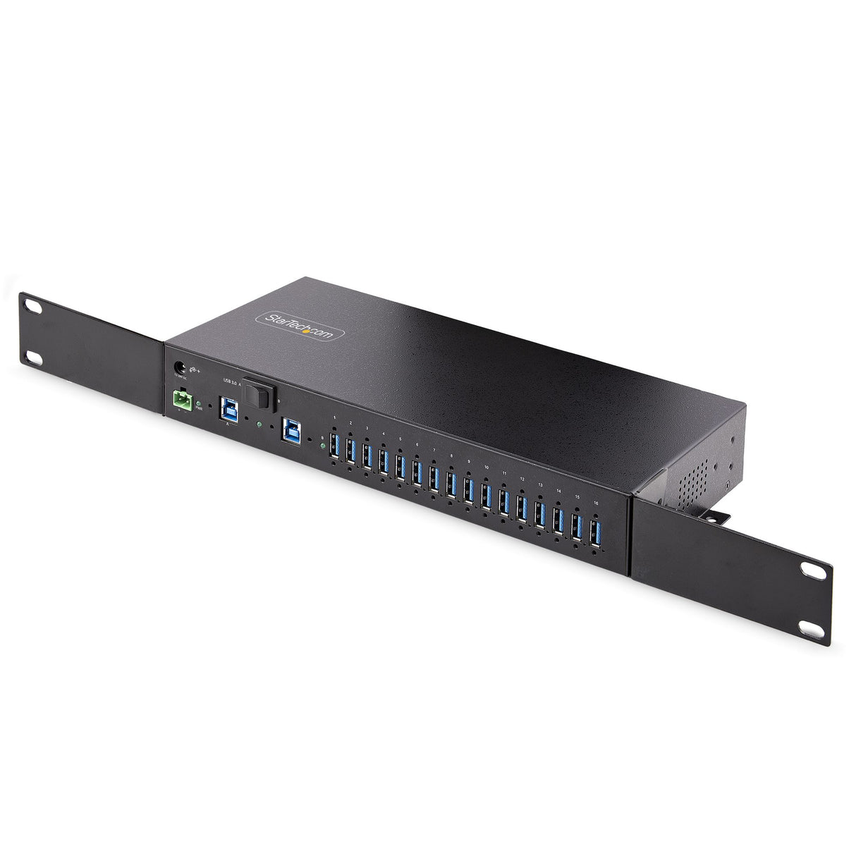 StarTech.com 16-Port Industrial USB 3.0 Hub 5Gbps, Metal, DIN/Surface/Rack Mountable, ESD Protection, Terminal Block Power, up to 120W Shared USB Charging, Dual-Host Hub/Switch