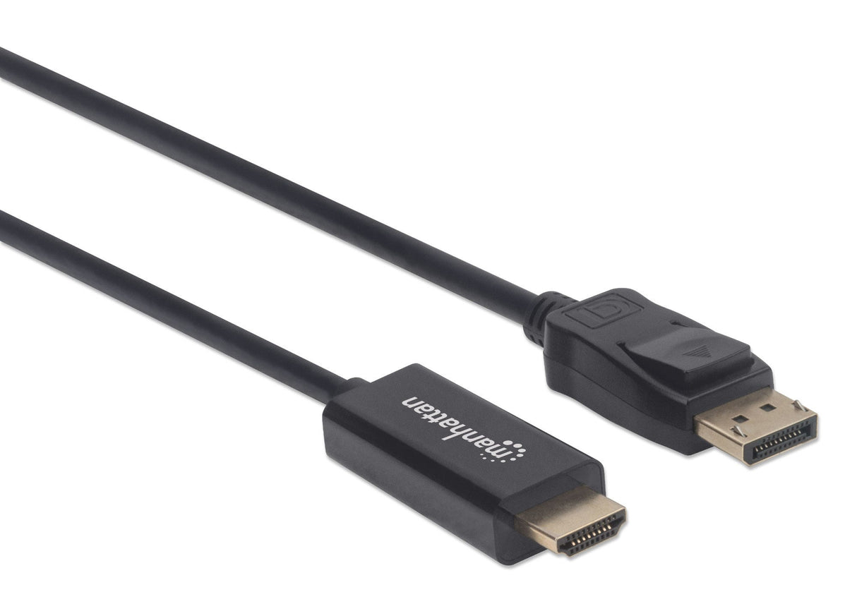 Manhattan DisplayPort 1.1 to HDMI Cable, 1080p@60Hz, 1.8m, Male to Male, DP With Latch, Black, Not Bi-Directional, Three Year Warranty, Polybag