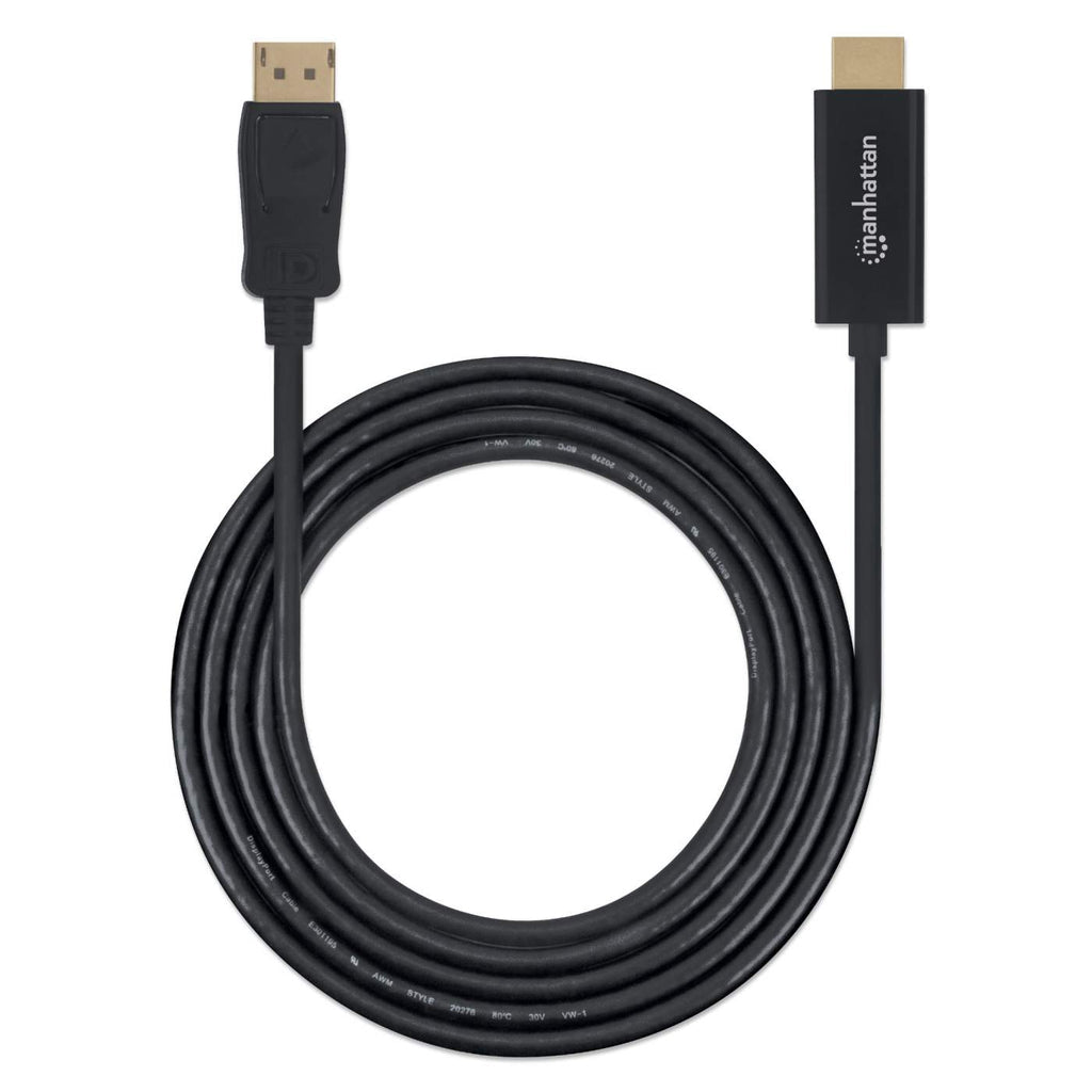 Manhattan DisplayPort 1.1 to HDMI Cable, 1080p@60Hz, 1m, Male to Male, DP With Latch, Black, Not Bi-Directional, Three Year Warranty, Polybag