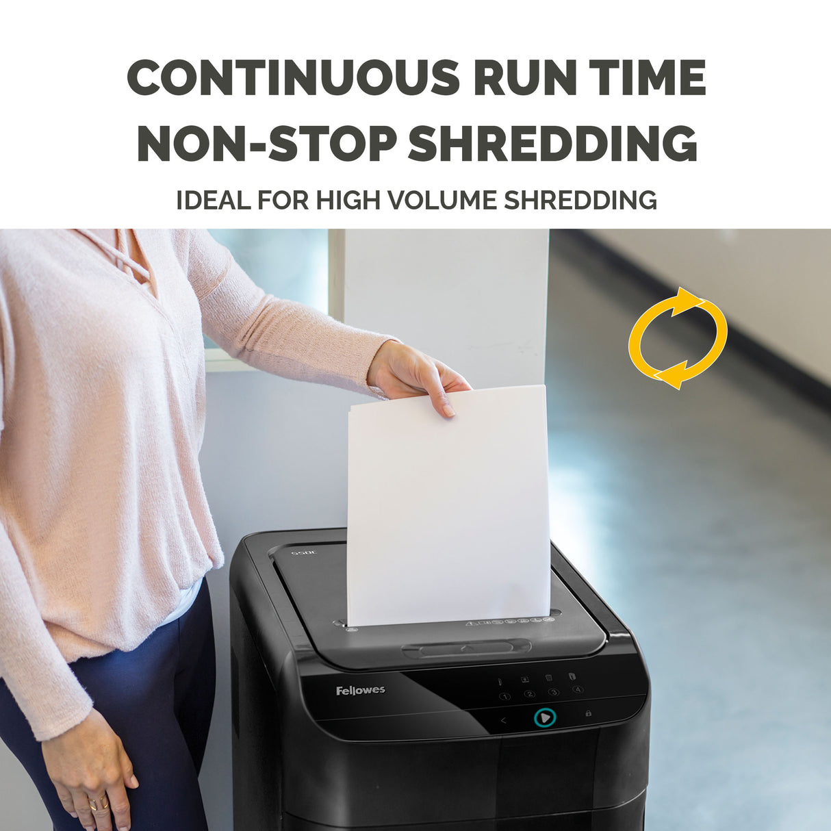 Fellowes Paper Shredder 550 Sheet Auto Feed Cross Cut Shredder AutoMax 550C Shredder with 83 Litre Bin High Security P4