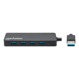 Manhattan USB-A 4-Port Hub, 4x USB-A Ports, 5 Gbps (USB 3.2 Gen1 aka USB 3.0), Bus Power, Equivalent to ST4300PBU3 & ST4300MINU3B, SuperSpeed USB, Black, Three Year Warranty, Box