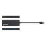 Manhattan USB-A 4-Port Hub, 4x USB-A Ports, 5 Gbps (USB 3.2 Gen1 aka USB 3.0), Bus Power, Equivalent to ST4300PBU3 & ST4300MINU3B, SuperSpeed USB, Black, Three Year Warranty, Box